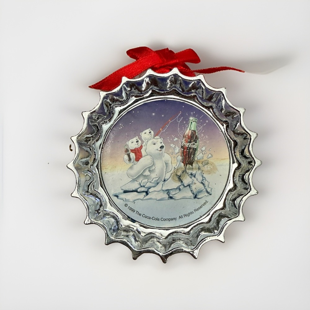 Vintage 1999 Coca Cola Trim A Tree Collection Ornament Bottle Cap Polar Bears